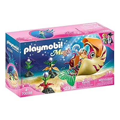 Image of Playmobil 70098 Magic Mermaid with Snail Gondola, ful, Fun Imaginative Role Play, PlaySets Suitable for Children Ages 4+