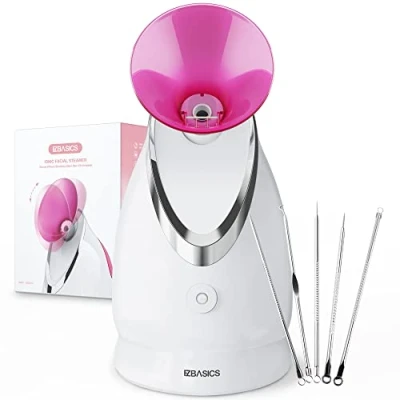 Image of EZBASICS Face Steamer Professional, Nano Ionic Facial for Pores with Warm Mist Humidifier Atomizer and Sauna Inhaler Spa, 1 Pack + 5 Stainless Steel Skin Kit Pink