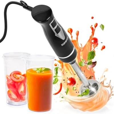 Image of Duronic Hand Blender HB35C, Stick with Dual Stainless Steel Blades, 40cm Handheld Immersion Blender, 2 Beakers, Held Mixer for Food, Smoothies, Juice, Baby Food Maker 350W