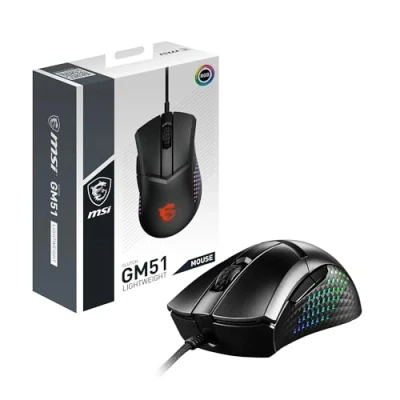 Image of MSI CLUTCH GM51 LIGHTWEIGHT Gaming Mouse 26000 DPI Optical Sensor, Elite 0.125ms Latency, 60M+ Click OMRON Switches, 6 Buttons, FriXionFree Cable, RGB Diamond LightGrips, 75g Wired