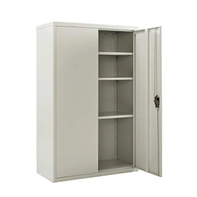Image of MMT Furniture Steel Storage Cabinet 2 Door Lockable Filing Tall Metal Cupboard for Home, Office Documents, Files, Kitchen, Pantry &amp; Garage 3 Shelf Unit Grey