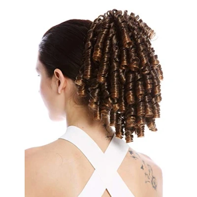 Image of WIG ME UP N900A+2 V 4T27 Ponytail Hairpiece Extensions elaborate baroque ringlets corkscrew curls voluminous brown streaked blond highlights 12inch