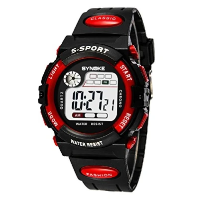 Image of Kids Sport Outdoor Digital Multifunction Watches Alarm Back Light Stopwatch Waterproof (Red)