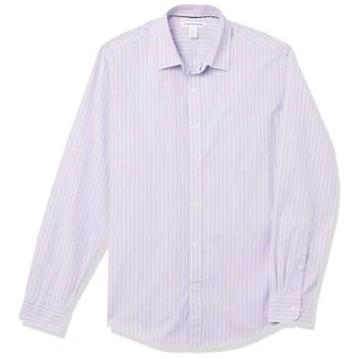 Image of Amazon Essentials Men&#039;s Regular Fit Long Sleeve Casual Poplin Shirt, Lavender White Double Stripe, S