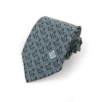 Image of Masonic Regalia Craft Freemasons Silk Necktie with Square Compass &amp; G Green NT018