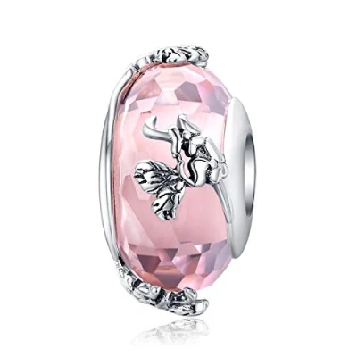 Image of Murano Glass Bead Sterling Silver Core Charms For Pandora Charm Bracelets (Pink Bead)