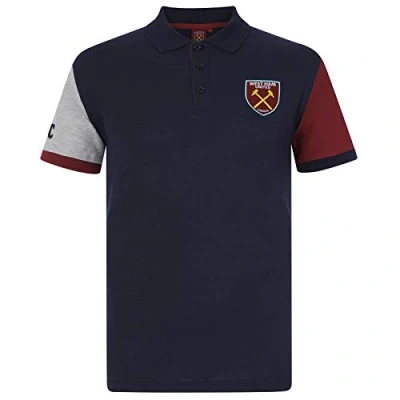 Image of West Ham United FC Official Mens Contrast Sleeve Polo Shirt Navy Crest XXL