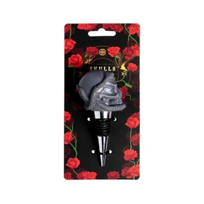 Image of Puckator Skulls and Roses Skull Snake Bottle Stopper Ceramic Wine for Prosecco Glass Topper Funny Gifts Lover Red Accessories