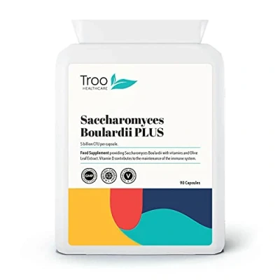 Image of Troo Health Saccharomyces Boulardii Supplement 90 Capsules 5 Billion cfu with Olive Leaf, Biotin and Vitamin D Highly Stable Friendly Yeast to Support Gut Bacteria Balance