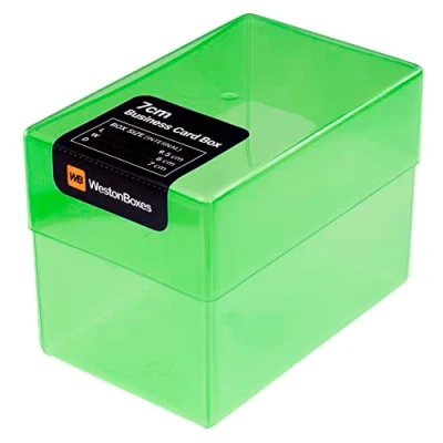 Image of WestonBoxes Plastic Business Card Boxes Holds 250 Cards 70mm Deep (Green, Pack of 8)