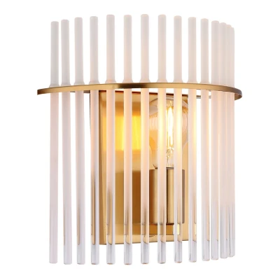 Image of Gorley Wall Lamp Gold Colours Matt Opal Glass Shade 1x E27