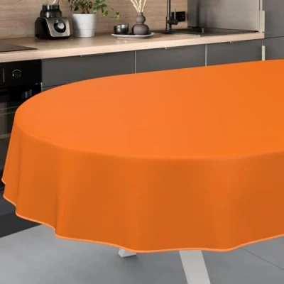Image of ANRO Oilcloth Tablecloth, Washable, Oilcloth, Garden Outdoor, Indoor, Oval, 200 x 140 cm with Hem, Orange