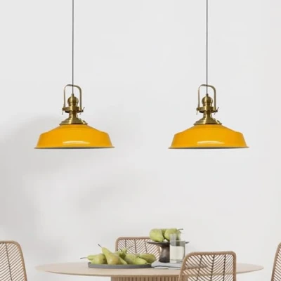 Image of bamyum Asletl Pendant Light Vintage Metal Set of 2, Lamp Shades Ceiling, Kitchen Lights Ceiling E27, Industrial Shades, Fitting for Living Room and Dining Table Dark Yellow