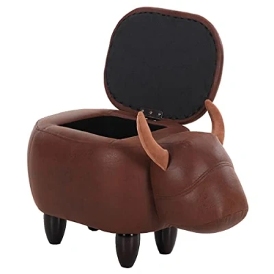 Image of GIZNXBA Animal Foot Stool Cow Ottoman With Storage Leather Footrest 14.5&quot; Rest Vanity Footstool For Living Room Dressing Bedroom Playroom, Nursery(/Brown B)