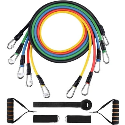 Image of Himaly Resistance Bands Set, 5pcs Exercise with Handles, 100 LBS Tension, Home Use Gym Equipment for Strength Training, Yoga, Pilates, Travel