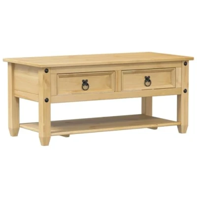 Image of vidaXL Corona Coffee Table Solid Wood Pine with Storage 100x48x45 cm Honey Wax Finish, 2 Drawers, Lower Shelf
