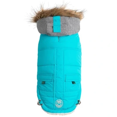 Image of GF Pet Dog Parka Jacket Winter Sailor Warm Coat for Dogs Fleece Lined Vegan Fur Hooded Bodywarmer Aqua XS