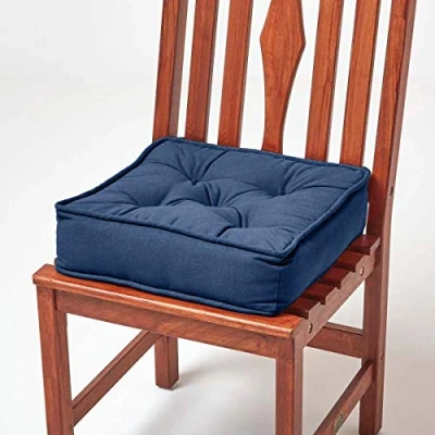 Image of HOMESCAPES Navy Blue Dining Chair Booster Cushion Large Firm 40 cm Square Seat Pad with Supportive 10 Thick Lift Soft Dark Cotton For The Elderly, Post Operative and Pregnancy