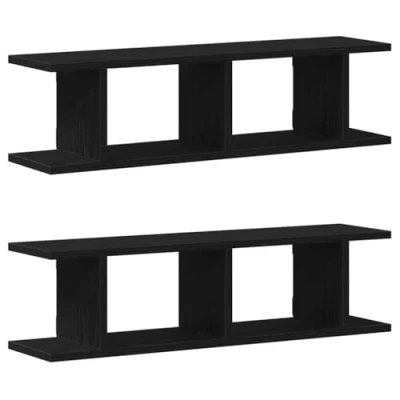 Image of vidaXL Wall Shelves 2 pcs Black Oak 75x18x20 cm Engineered Wood Floating Display for Living Room/Office/Study