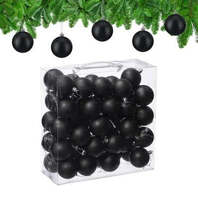 Image of Relaxdays Christmas Baubles, Set of 50, Tree Ornaments, Holiday Decorations, Plastic, Shatterproof, 6 cm, Matte, Black