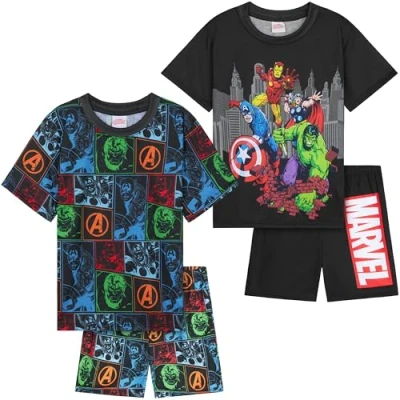 Image of Get Trend Marvel Avengers PJs for Boys 2 Pack Short Sleeve Pyjamas Set Kids Teenagers Lounge Sets Nightwear Soft Comfy Sleepwear Gifts (5 6 Years, Multi Avengers)