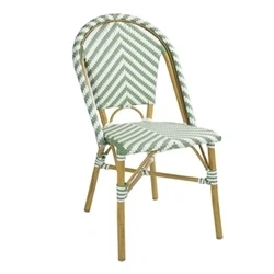 Image of Bolero Parisian Style Rattan Side Chair Set (Pack of 2), Light Green &amp; White, Aluminium Artificial Rattan, Stackable, Supplied Fully Assembled, Indoor Outdoor Wicker Chairs, FU535