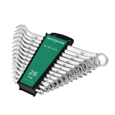 Image of WIESEMANN 1893 Extra Large Combination Wrench Set 26 pcs. 6 32mm I in Tool Holder with 15 Angled Ring Side for Easier Working 80270