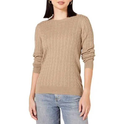 Image of Amazon Essentials Women&#039;s Lightweight Long Sleeved Cable Crewneck Sweater (Available in Plus Size), Camel Heather, 5XL
