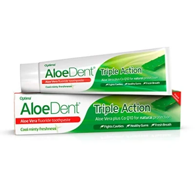 Image of Aloe Dent Triple Action Vera Toothpaste with Fluoride , Natural Action, Vegetarian Cruelty Free SLS Free, CoQ10, Healthy Gums 100 ml