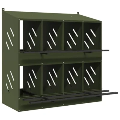 Image of vidaXL Chicken Nesting Box with 8 Compartments Olive Green Metal