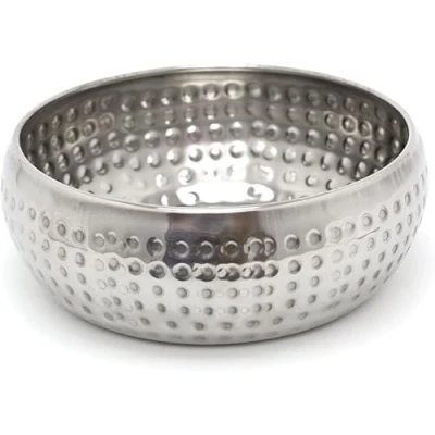 Image of My Square Mile 15cm Stylish Silver Metal Kitchen Bowl Round Stainless Steel Display Dish with Hammered Detail Snack