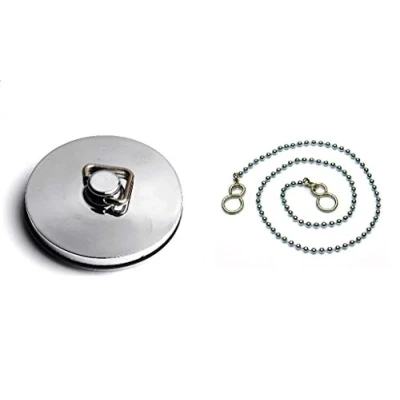Image of Merriway BH03917 45mm 1.3/4 inch Chrome Plated Metal Bath Basin Shower Plug Stopper with 450mm 18 Polished Ball Chain and S Hook