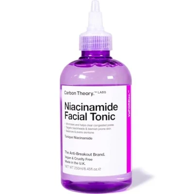 Image of Carbon Theory VaPOREize Niacinamide Face Toner Reduces Redness &amp; Controls Sebum Production Blemish Control Cleanser for Oily Skin Exfoliating Vegan Facial Tonic 250ml