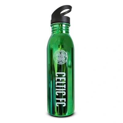 Image of Hy Pro Officially Licensed Celtic F.C. Aluminium UV Bottle 700ml, Metallic, Stainless Steel, Intergrated Folding Straw, Leakproof, Lightweight