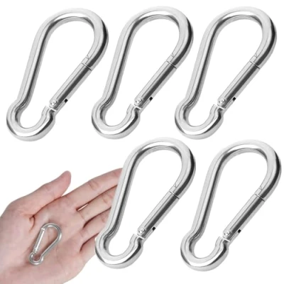 Image of Pubiao 5 PCS Carabiner Heavy Duty 304 Stainless Steel M6 Locking Hook Gauge Carabine Swivel Spring Clip for Outdoor Hiking Camping Fishing (Not Climbing)