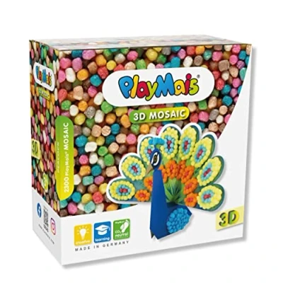 Image of PlayMais 3D Mosaic Peacock Creative Set for Crafts Children from 3 Years Over 2,300 Pieces &amp; Templates Promotes Creativity Fine Motor Skills Natural Toy