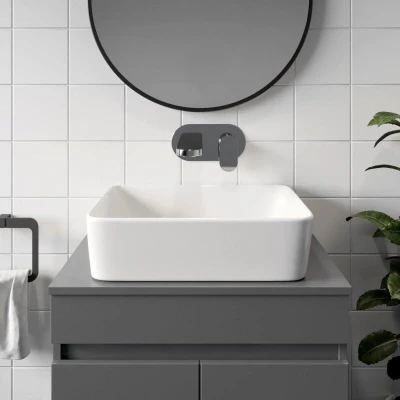 Image of Ceramic Bathroom Vanity Wash Basin Sink Countertop Rectangular Modern 480x370mm White