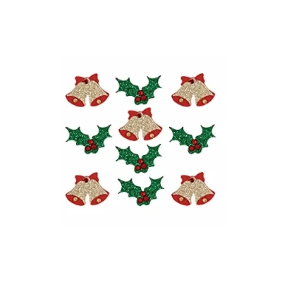 Image of Christmas Craft Embellishments: Glitter Bells and Holly: 10 Pieces