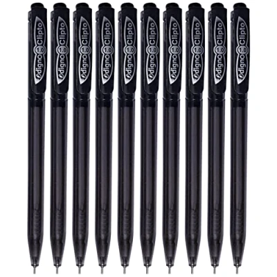 Image of DIGNO Comfy Retractable Ballpoint Pens, BLACK, Medium Point (1.0mm), Pack of 10, Multipack, Smooth Ball Comfort Rubber Grip, School Home Office Use