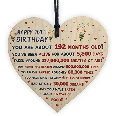 Image of RED OCEAN 16th Birthday Gift For Daughter Son Facts Wooden Heart Keepsake
