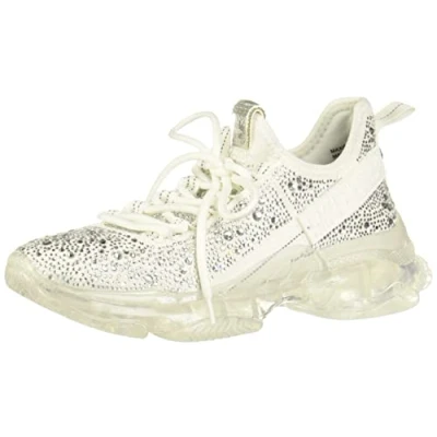 Image of Steve Madden Women&#039;s Maxima Sneaker, White Multi Rhinestone, 8 UK