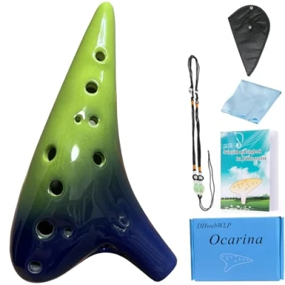 Image of Ocarina,12 Hole Ocarina Instrument With Song Book for Beginner,Alto C Ceramic Ocarina(Green &amp; Blue)