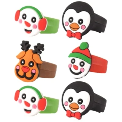 Image of Henbrandt 12x Christmas Rings for Kids Pretend Play Toy Jewellery Rubber Finger Children’s Stocking Fillers Xmas Party Favours Loot Bag Girls and Boys