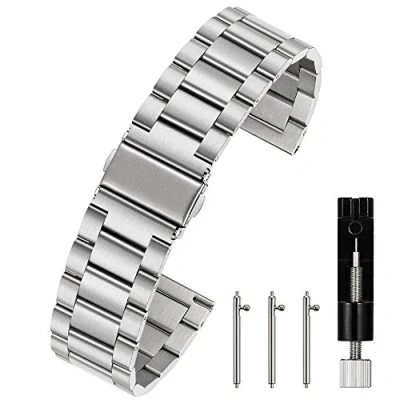 Image of Berfine 18mm Quick Release Watch Strap,Premium Solid Stainless Steel Band Replacement,Silver
