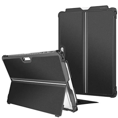 Image of FINTIE Hard Case Compatible with Microsoft Surface Pro 7 Plus/Pro / 6 5 LTE Shockproof Folio Protective Rugged Cover Fit Type Keyboard and Original Kickstand, Black