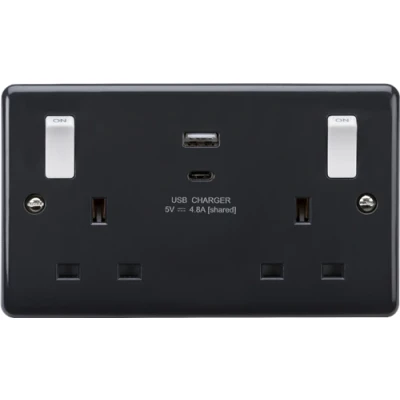 Image of KnightsBridge 13A 2G Switched socket with white outboard rockers and dual USB (A+C) 4.8A [Part M compliant]