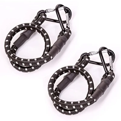 Image of 2X Bungee Cord with Carabiner Clips 24&quot; Long Black Heavy Duty Rope Hooks Stretch Tie