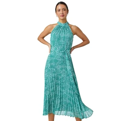 Image of Roman Womens Spot Print Halter Neck Midi Dress Green Size 20 UK