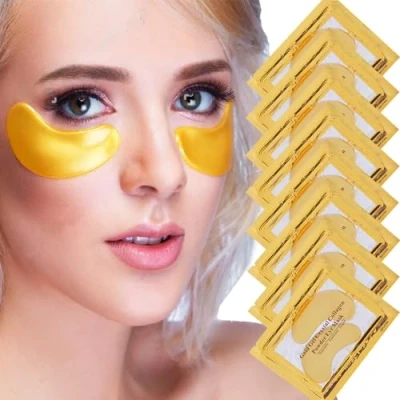 Image of 24K Gold Under Eye Treatment Masks, Jiasoval 20 Pairs Natural Gel Collagen Patches, Mask for Dark Circles, Remove Bags &amp; Puffy Eyes, Anti Wrinkle, Hydrating, Soothing