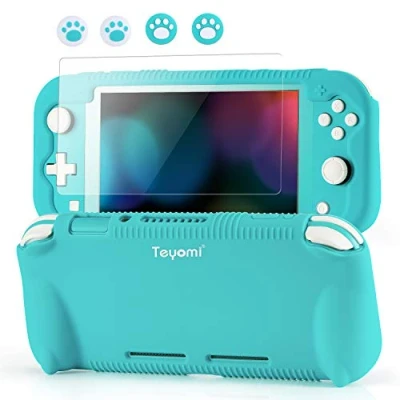 Image of Teyomi Case for Nintendo Switch Lite 2019 with Tempered Glass Screen Protector, 4 Pcs Thumb Grips &amp; 2 Game Cartridges, Silicone Protective Cover Standable, Shock Absorption Anti Scratch Design